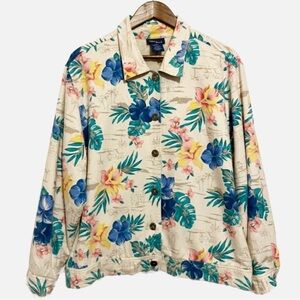 Lord Isaacs Hawaiian Print Silk Button Down Coat. Size 2X.